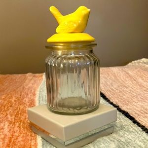 💋3/15 Vintage yellow bird glass jar